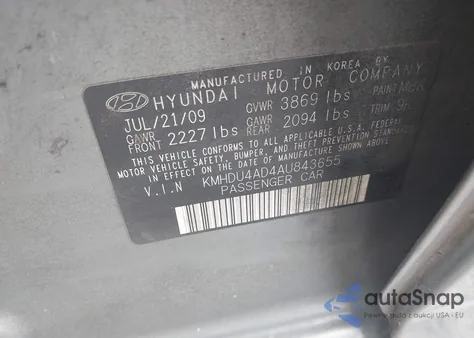 2010 Hyundai Elantra Gls из США, поврежденный, VIN KMHDU4AD4AU843655